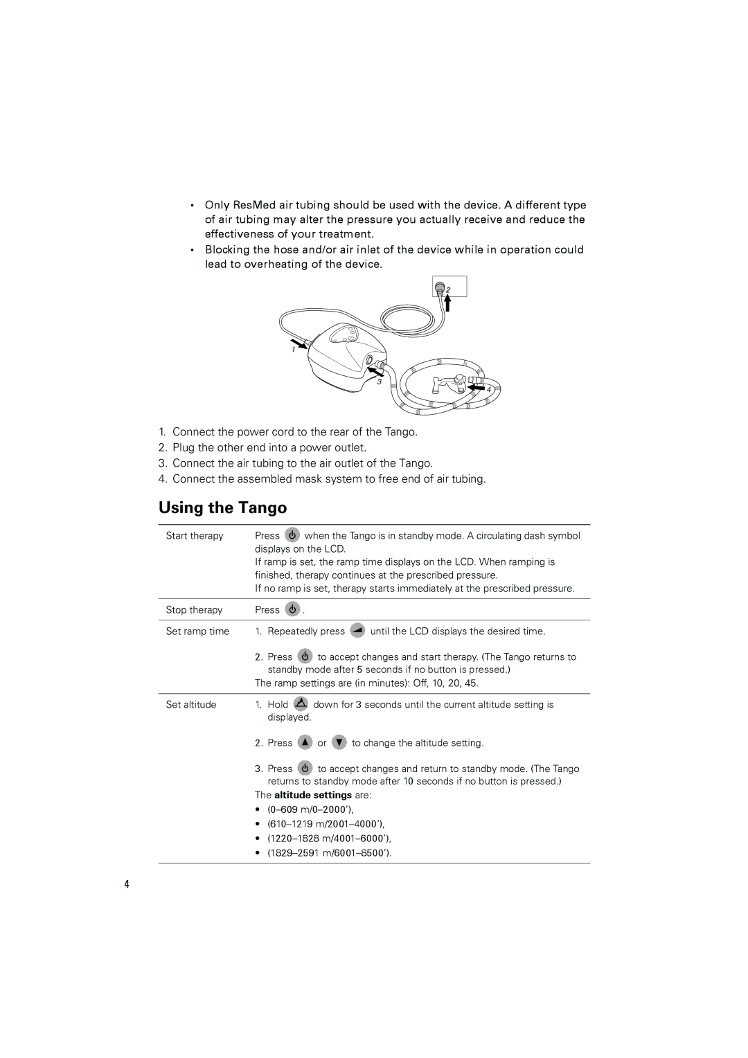 ResMed C-Series manual Using the Tango 