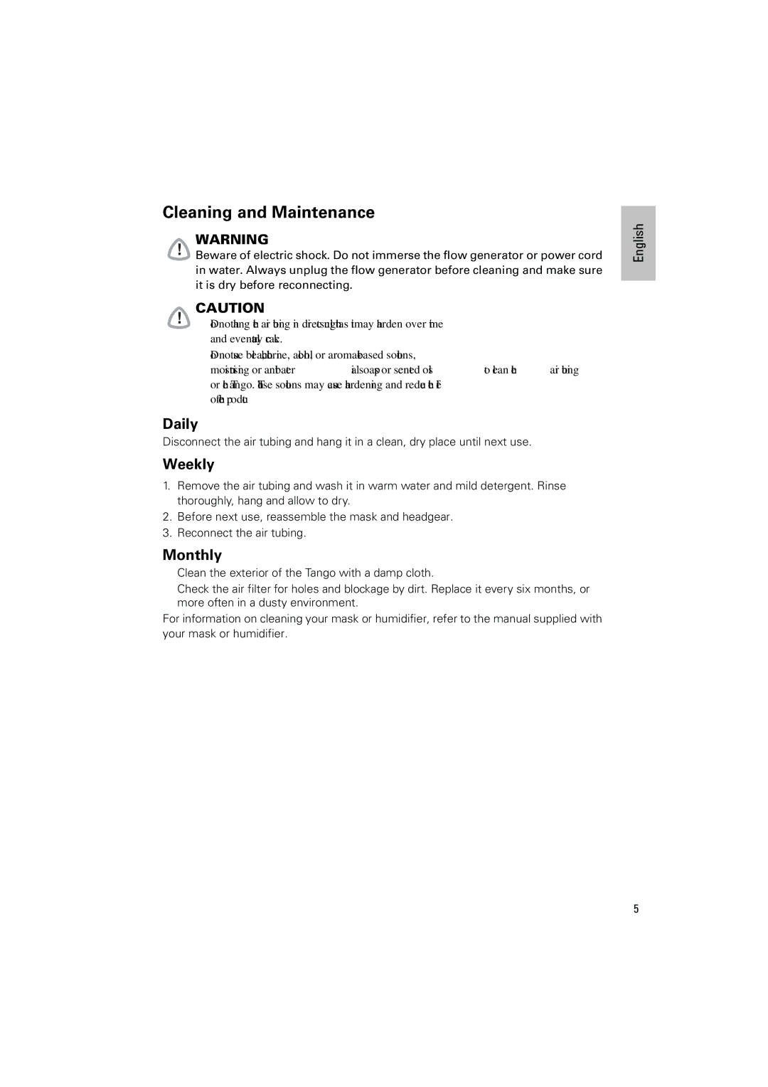 ResMed C-Series manual Cleaning and Maintenance, Weekly 