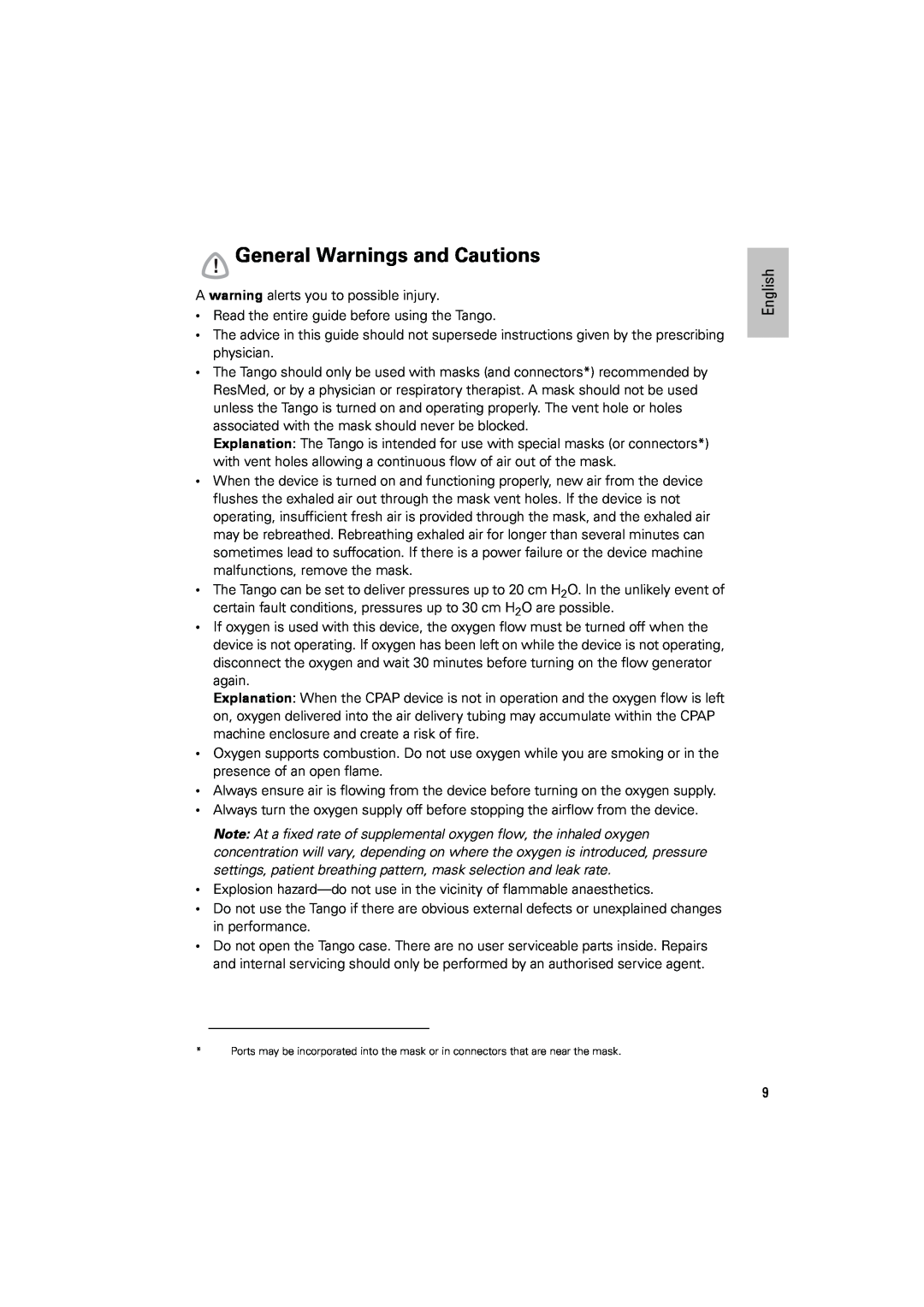 ResMed C-Series manual General Warnings and Cautions, English 