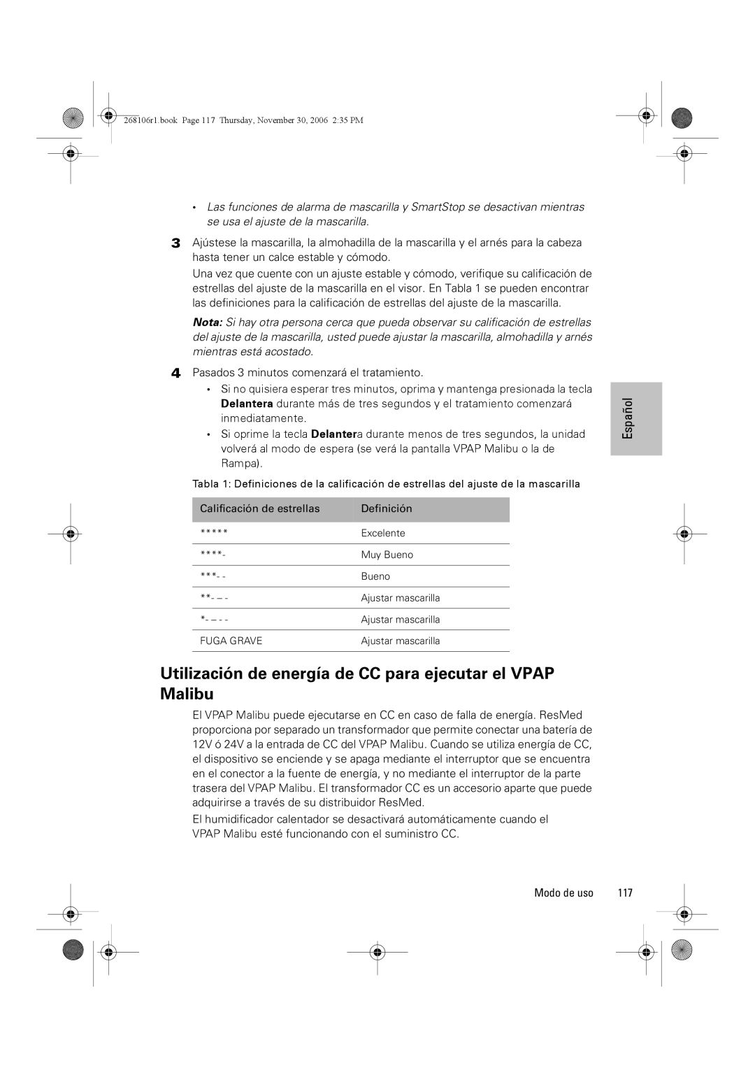 ResMed C16389 dimensions Utilización de energía de CC para ejecutar el Vpap Malibu 