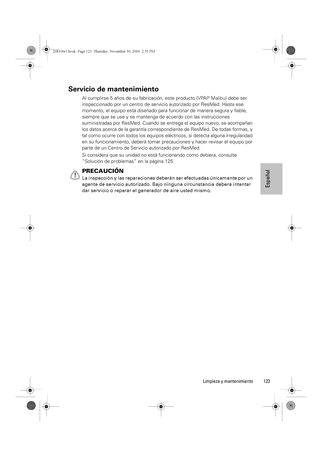 ResMed C16389 dimensions Servicio de mantenimiento 