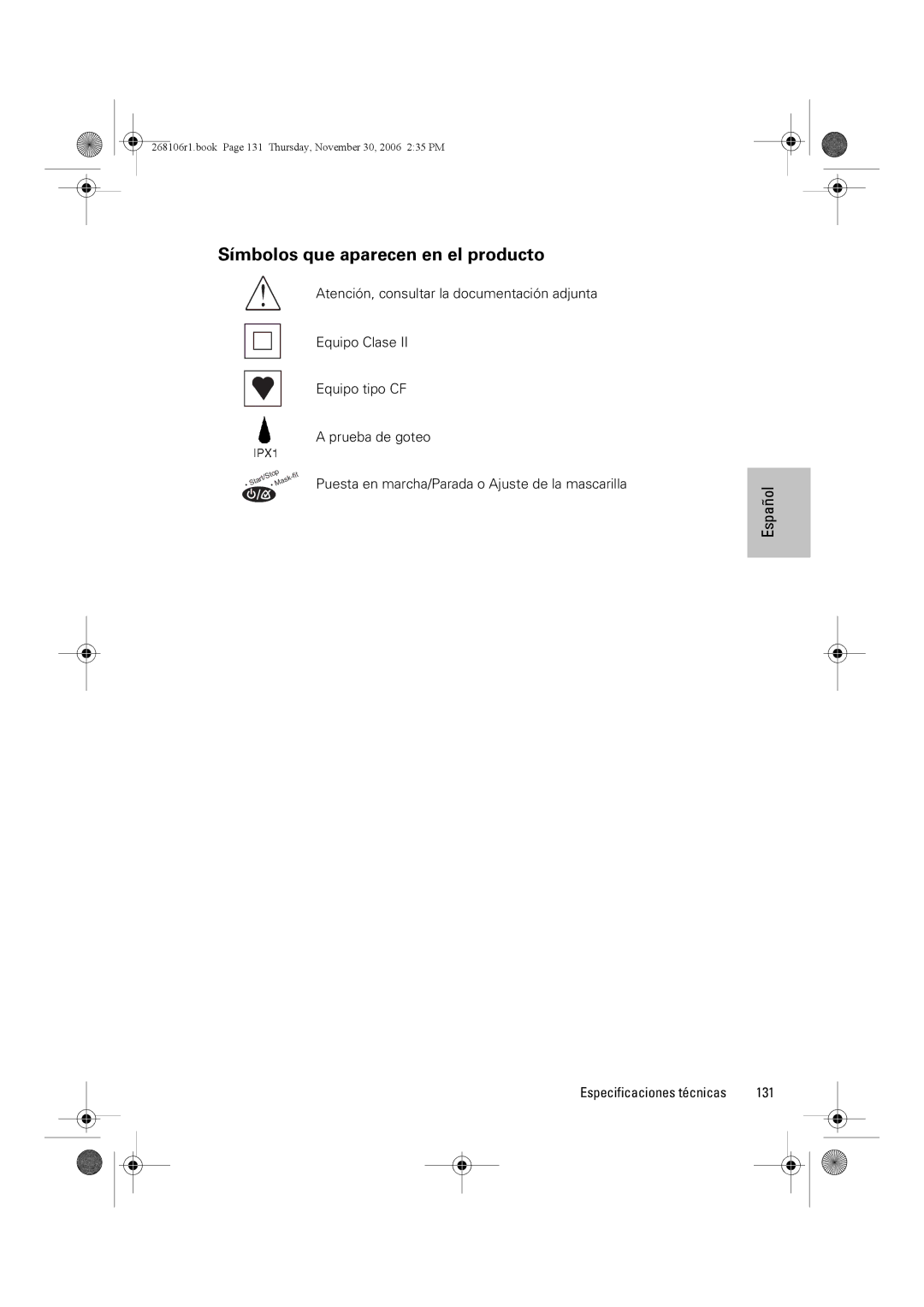 ResMed C16389 dimensions Símbolos que aparecen en el producto 