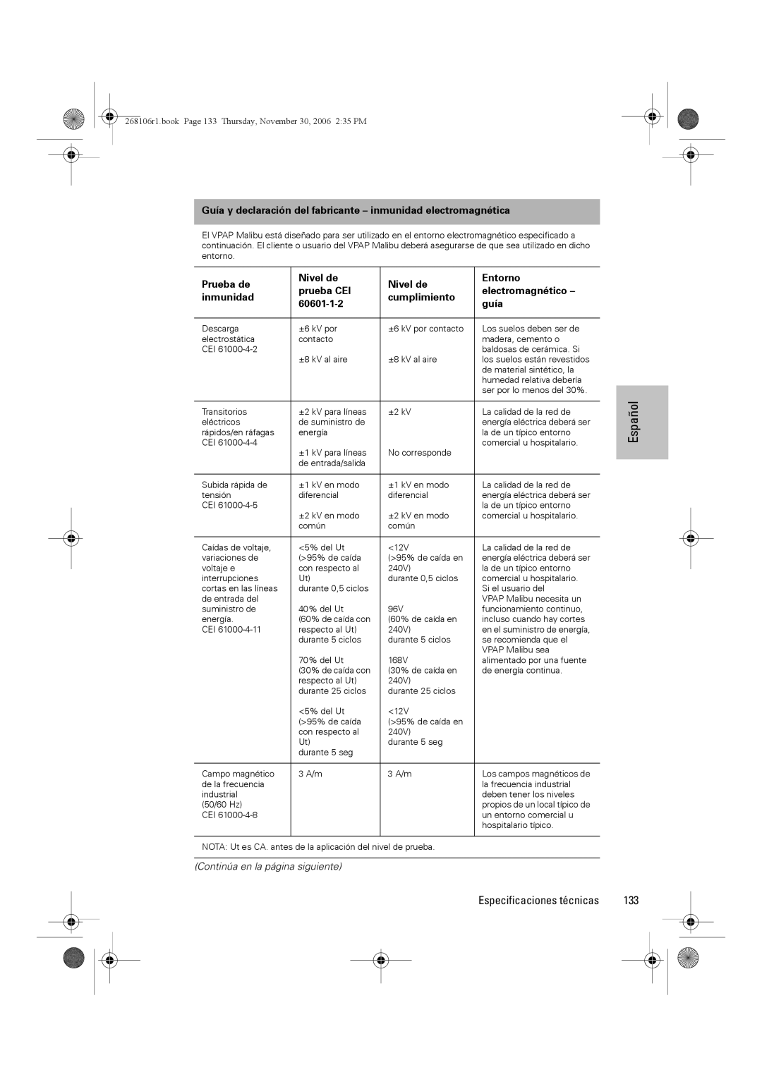 ResMed C16389 dimensions Guía y declaración del fabricante inmunidad electromagnética 