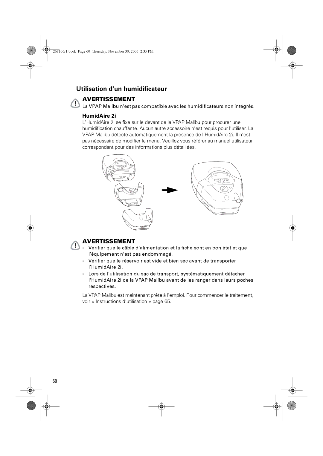 ResMed C16389 dimensions Utilisation d’un humidificateur, HumidAire 