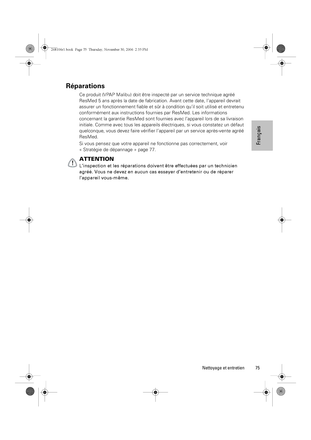 ResMed C16389 dimensions Réparations 