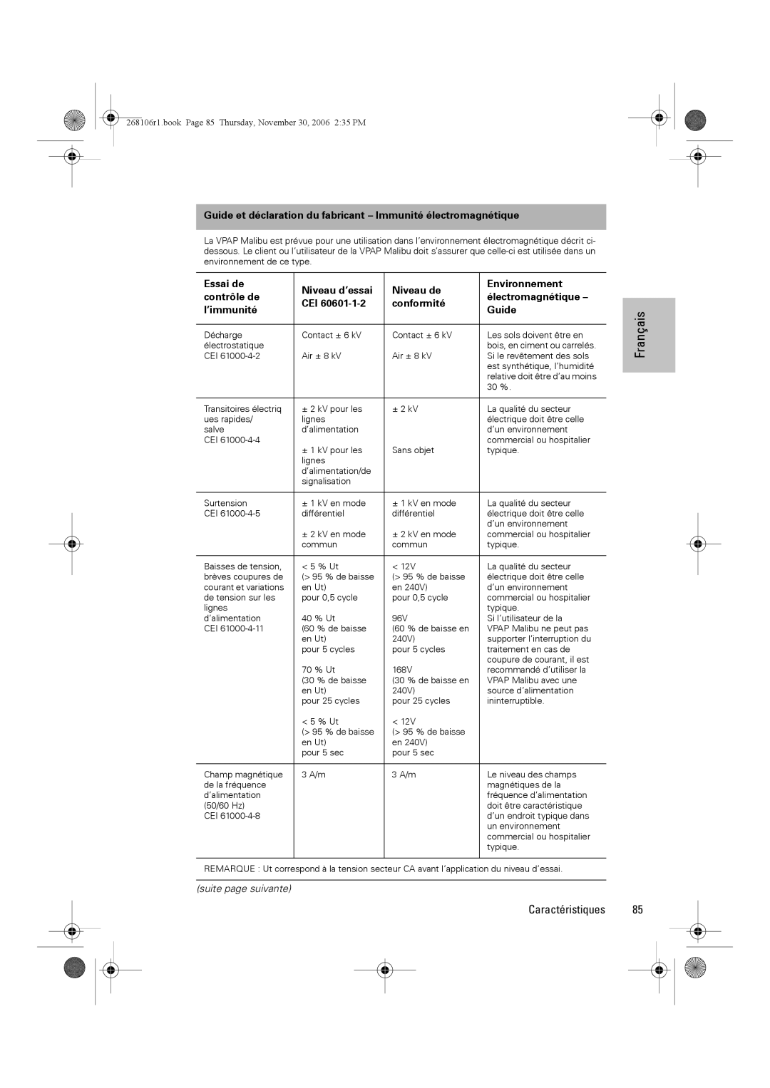 ResMed C16389 dimensions Guide et déclaration du fabricant Immunité électromagnétique 