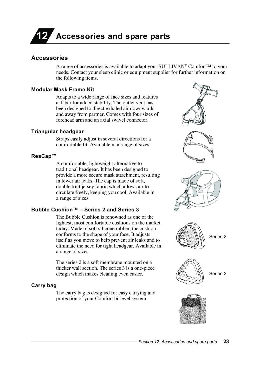 ResMed Comfort manual Accessories and spare parts 