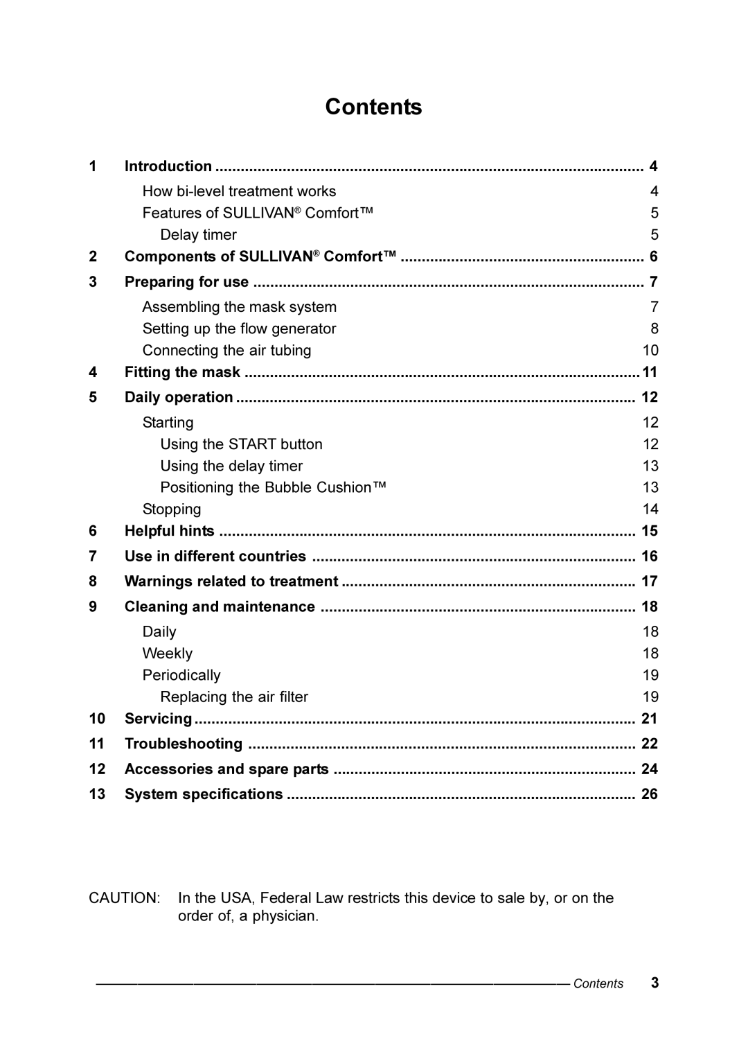 ResMed Comfort manual Contents 