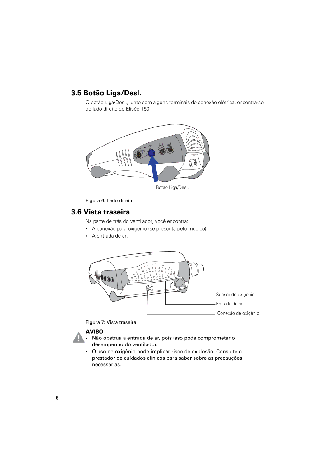 ResMed Elisee 150 manual Botão Liga/Desl, Vista traseira 