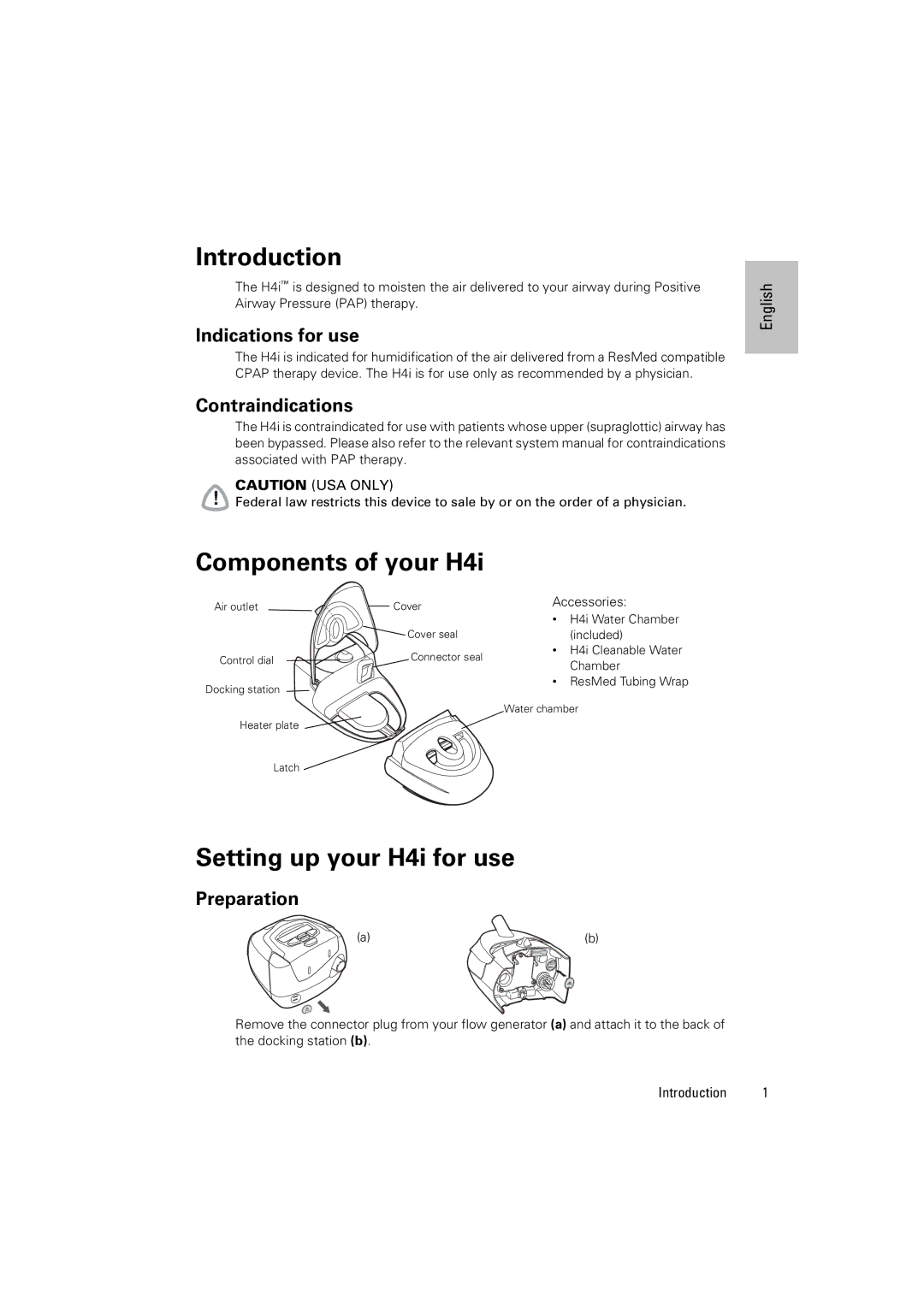 ResMed manual Introduction, Components of your H4i, Setting up your H4i for use 