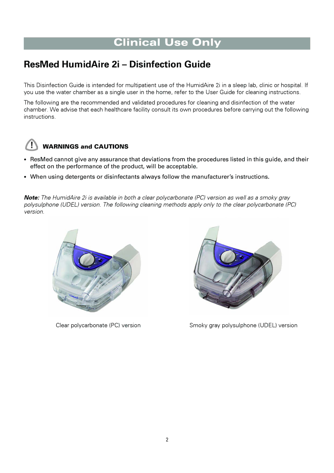 ResMed manual ResMed HumidAire 2i Disinfection Guide 