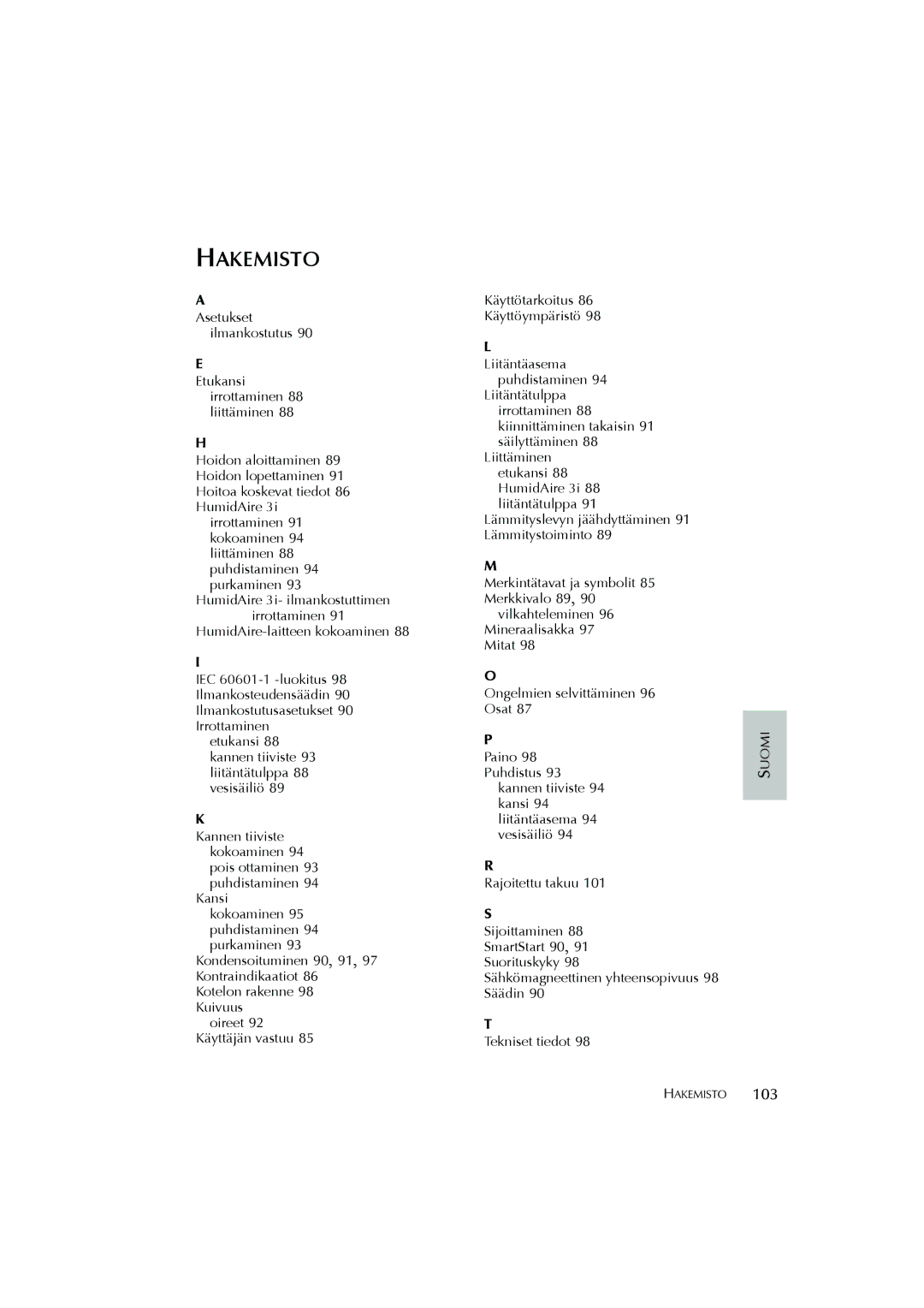 ResMed Humidifier user manual Hakemisto 