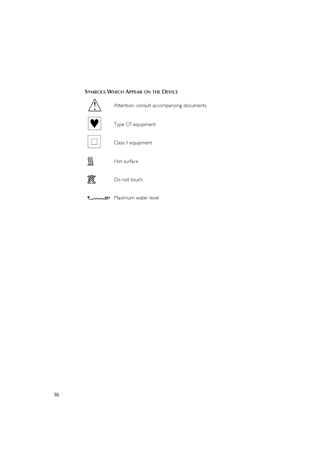 ResMed Humidifier user manual Symbols Which Appear on the Device 