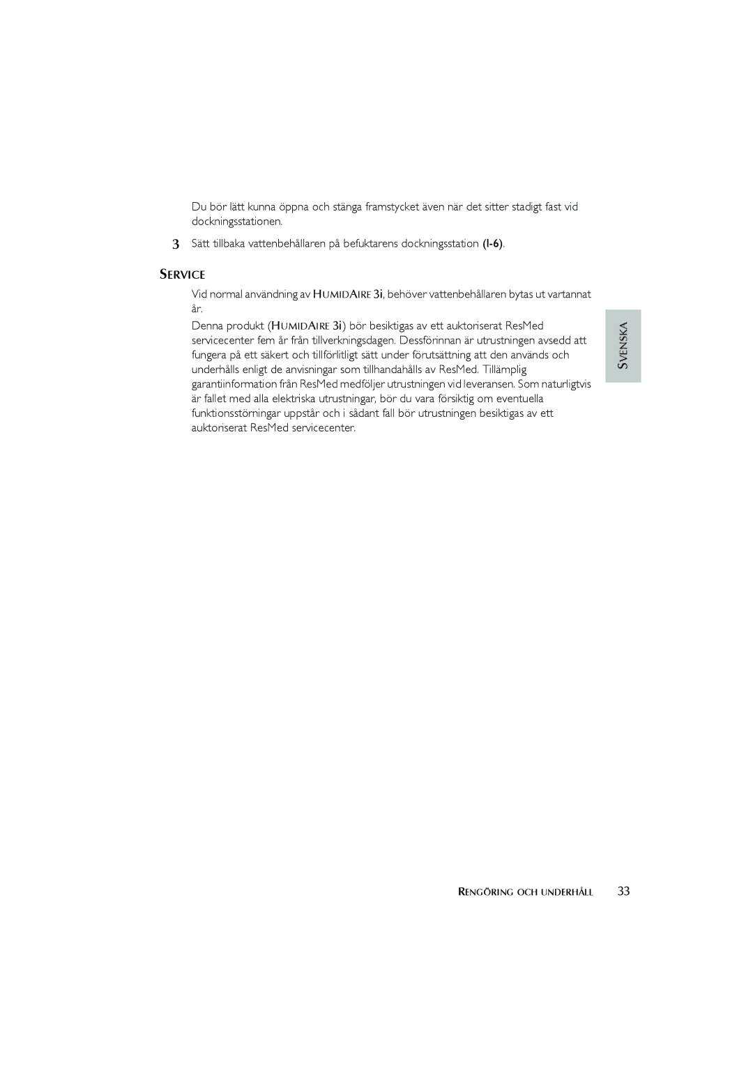 ResMed Humidifier user manual Service 