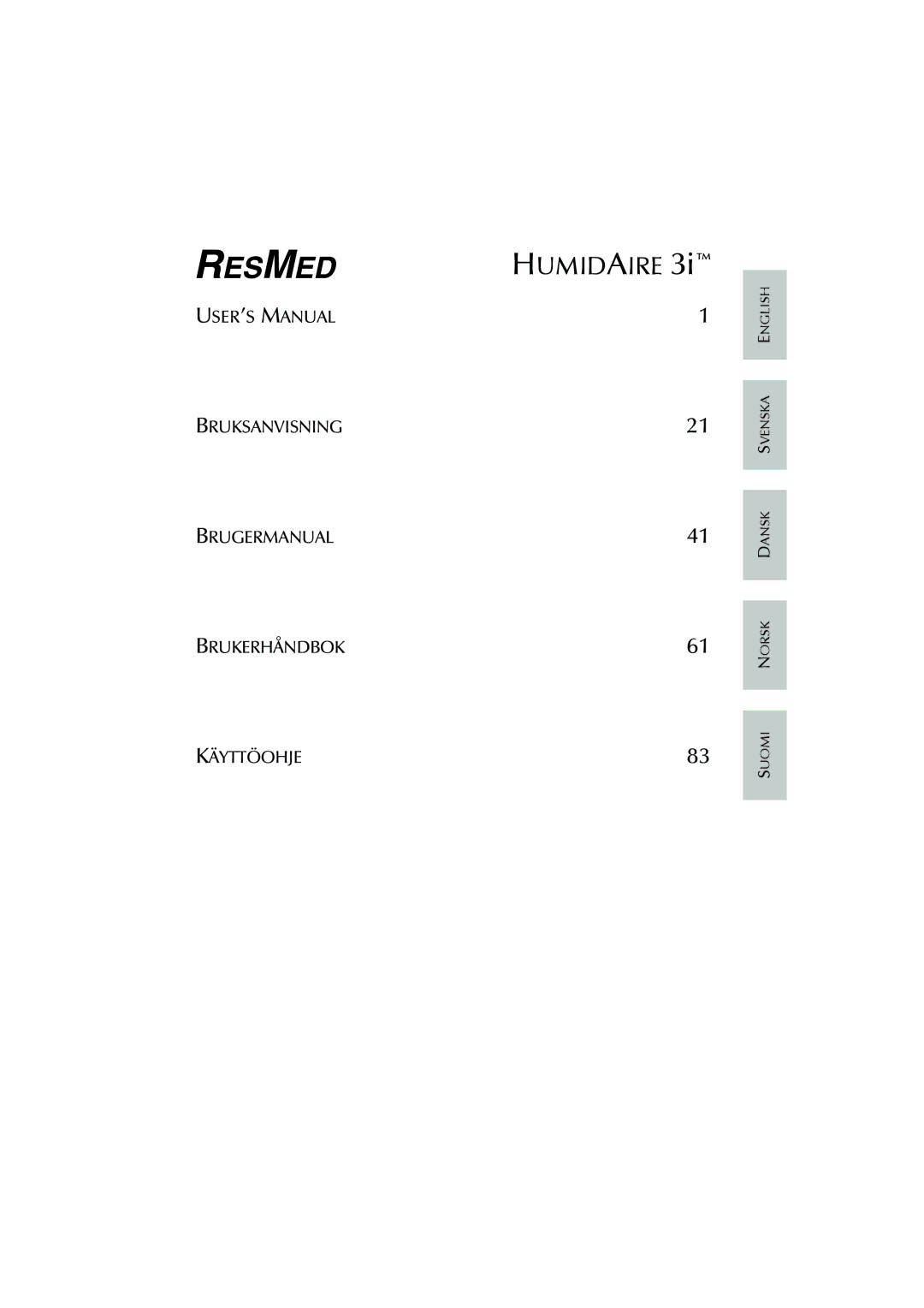 ResMed Humidifier user manual Humidaire 