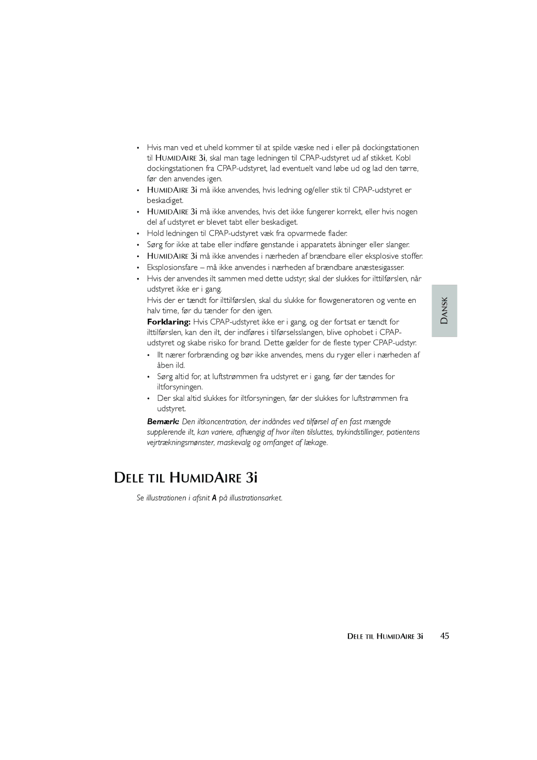 ResMed Humidifier user manual Dele TIL Humidaire, Se illustrationen i afsnit a på illustrationsarket 