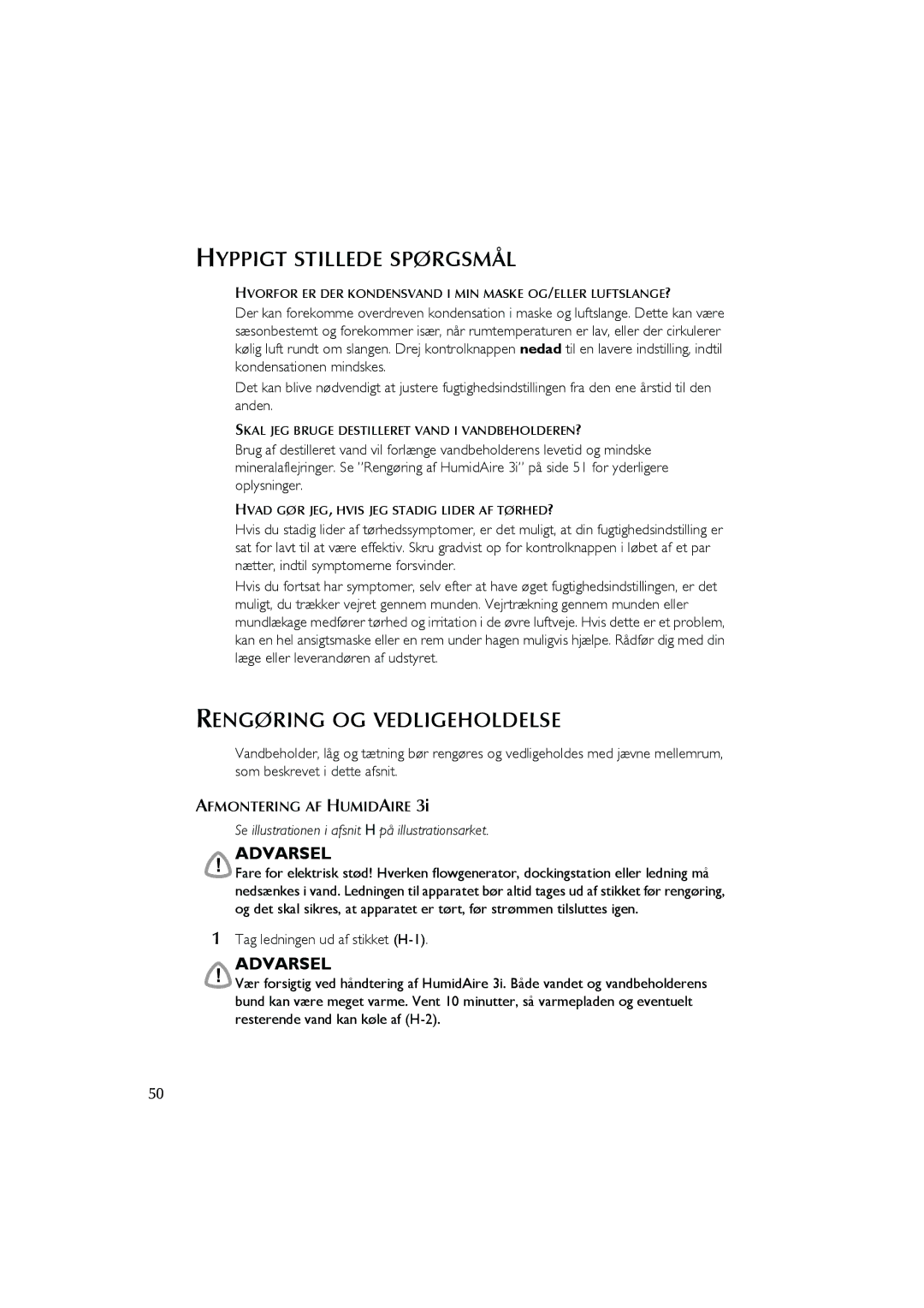 ResMed Humidifier user manual Hyppigt Stillede Spørgsmål, Rengøring OG Vedligeholdelse 