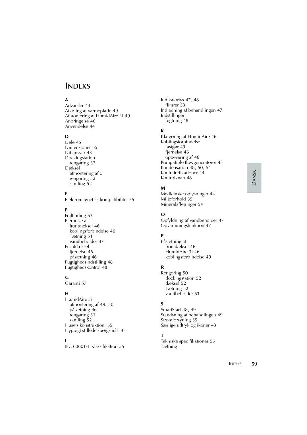 ResMed Humidifier user manual Indeks 