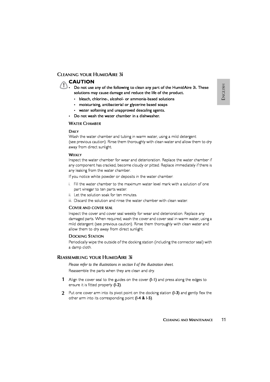 ResMed Humidifier user manual water softening and unapproved descaling agents 