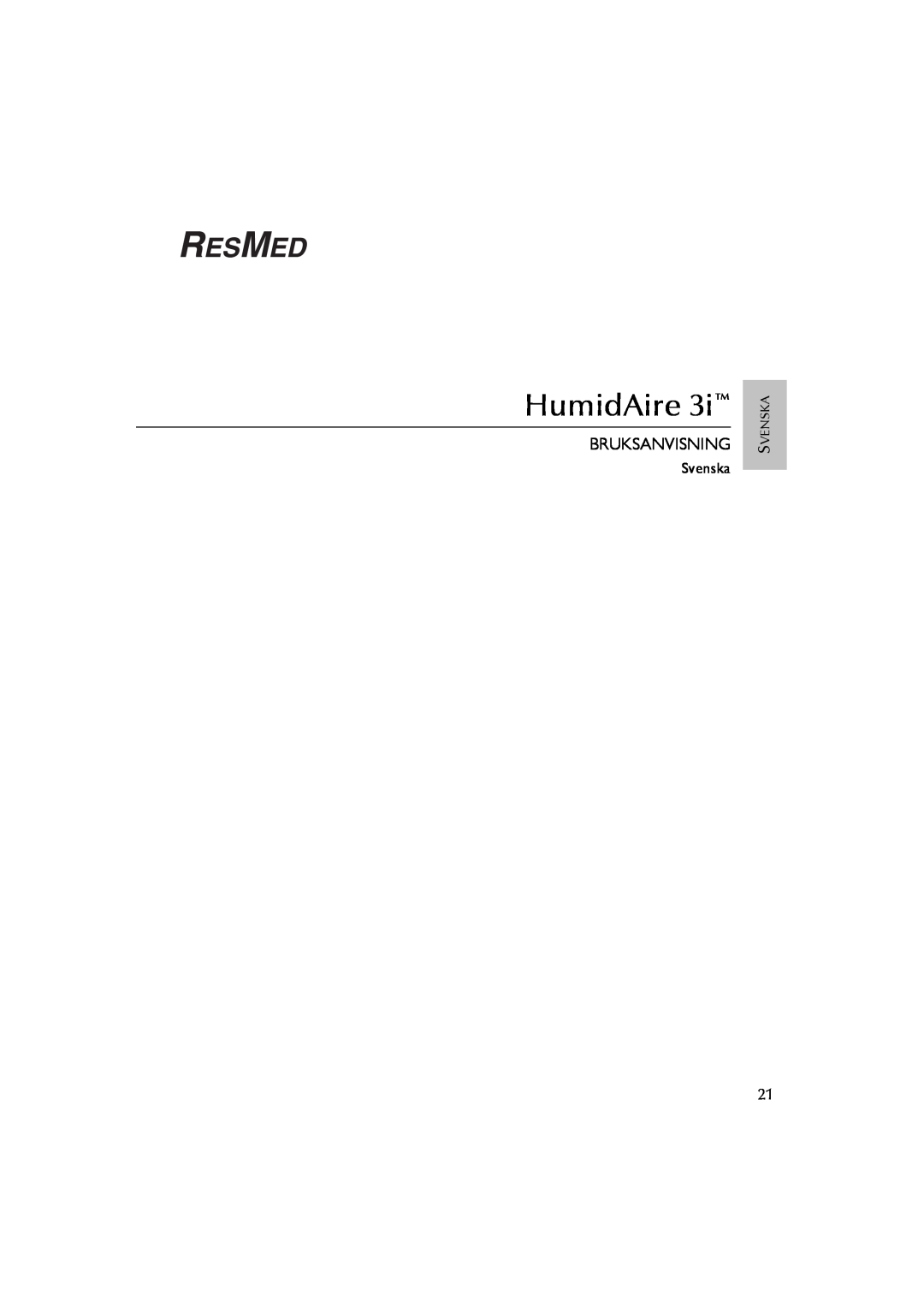 ResMed Humidifier user manual Bruksanvisning, HumidAire, Svenska 