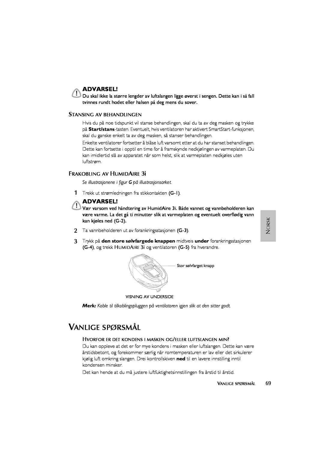 ResMed Humidifier user manual Vanlige Spørsmål, Advarsel 