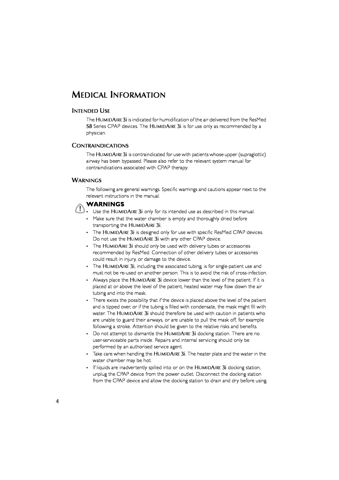 ResMed Humidifier user manual Medical Information, Warnings 