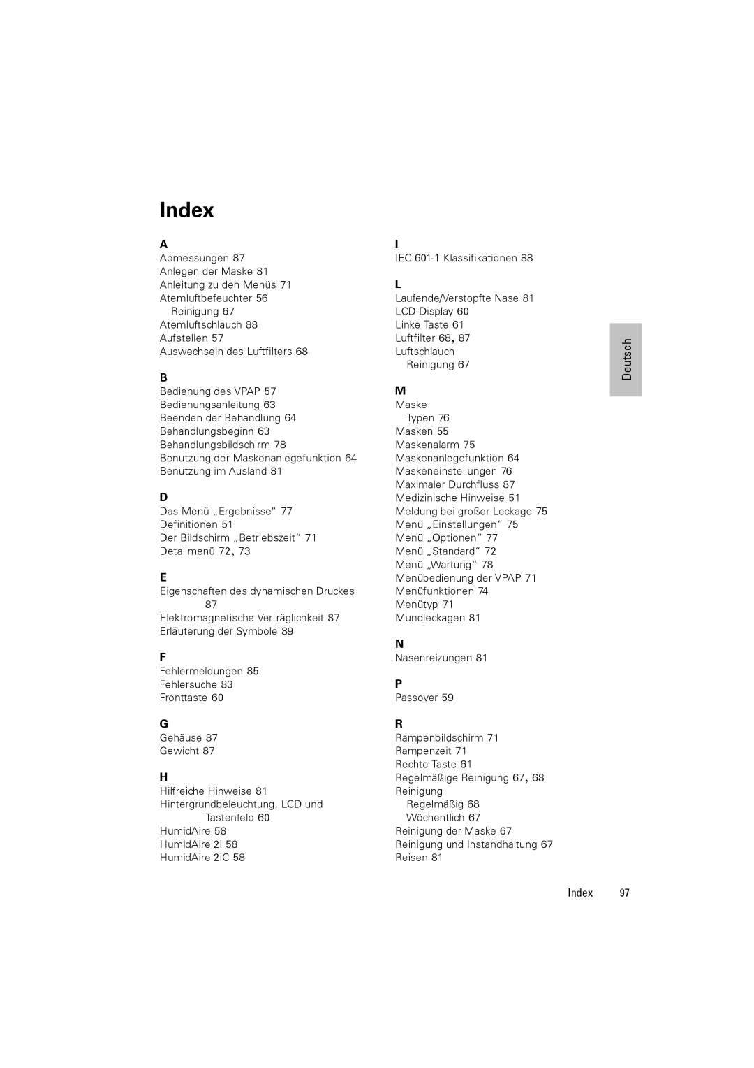 ResMed III & III ST user manual Index 