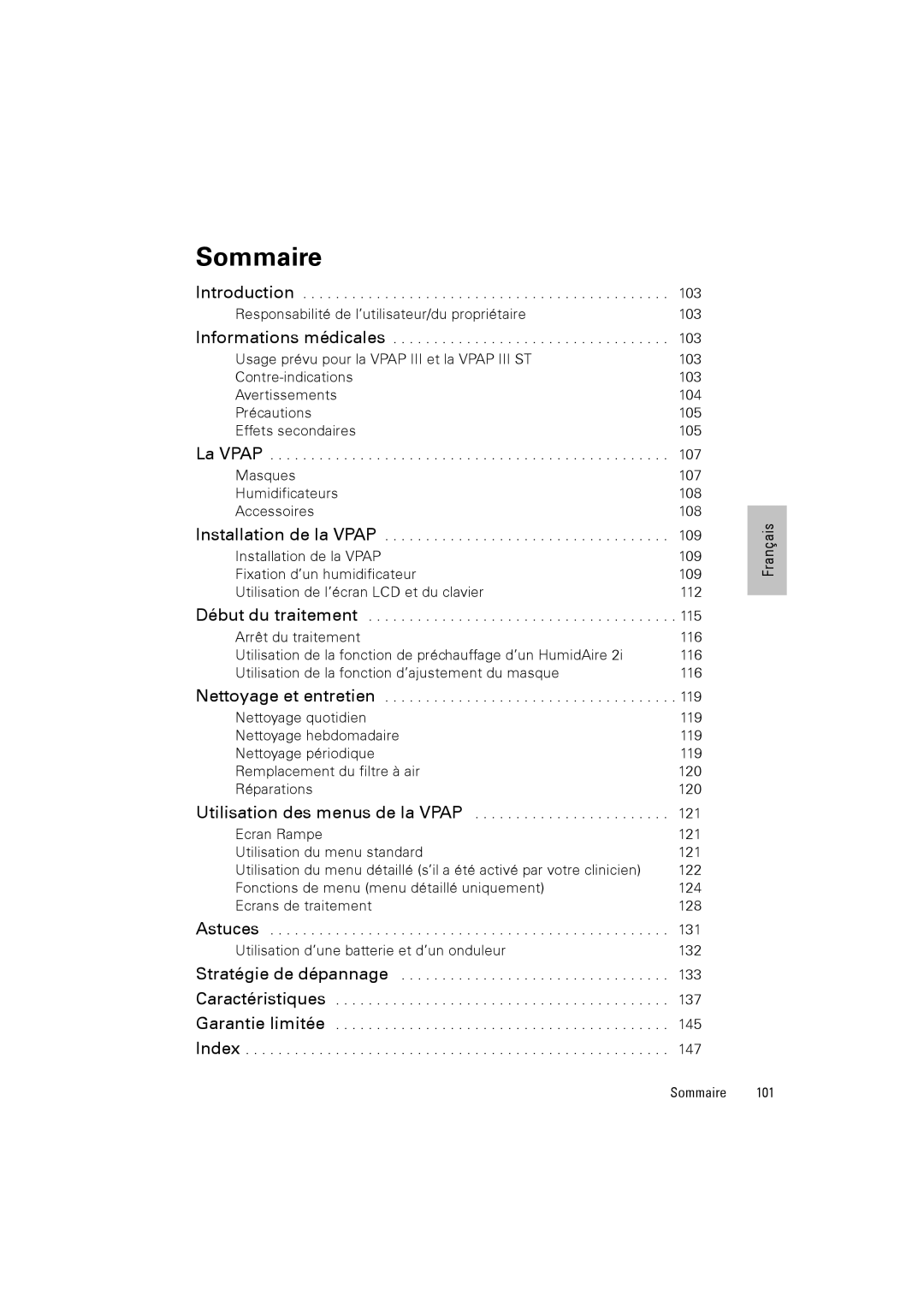 ResMed III & III ST user manual Sommaire 