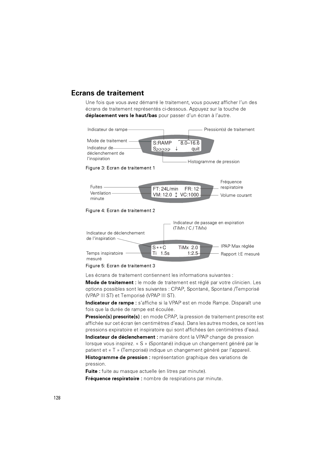 ResMed III & III ST user manual Ecrans de traitement, Ecran de traitement 