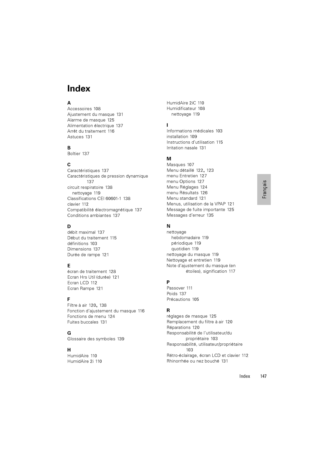 ResMed III & III ST user manual Index 