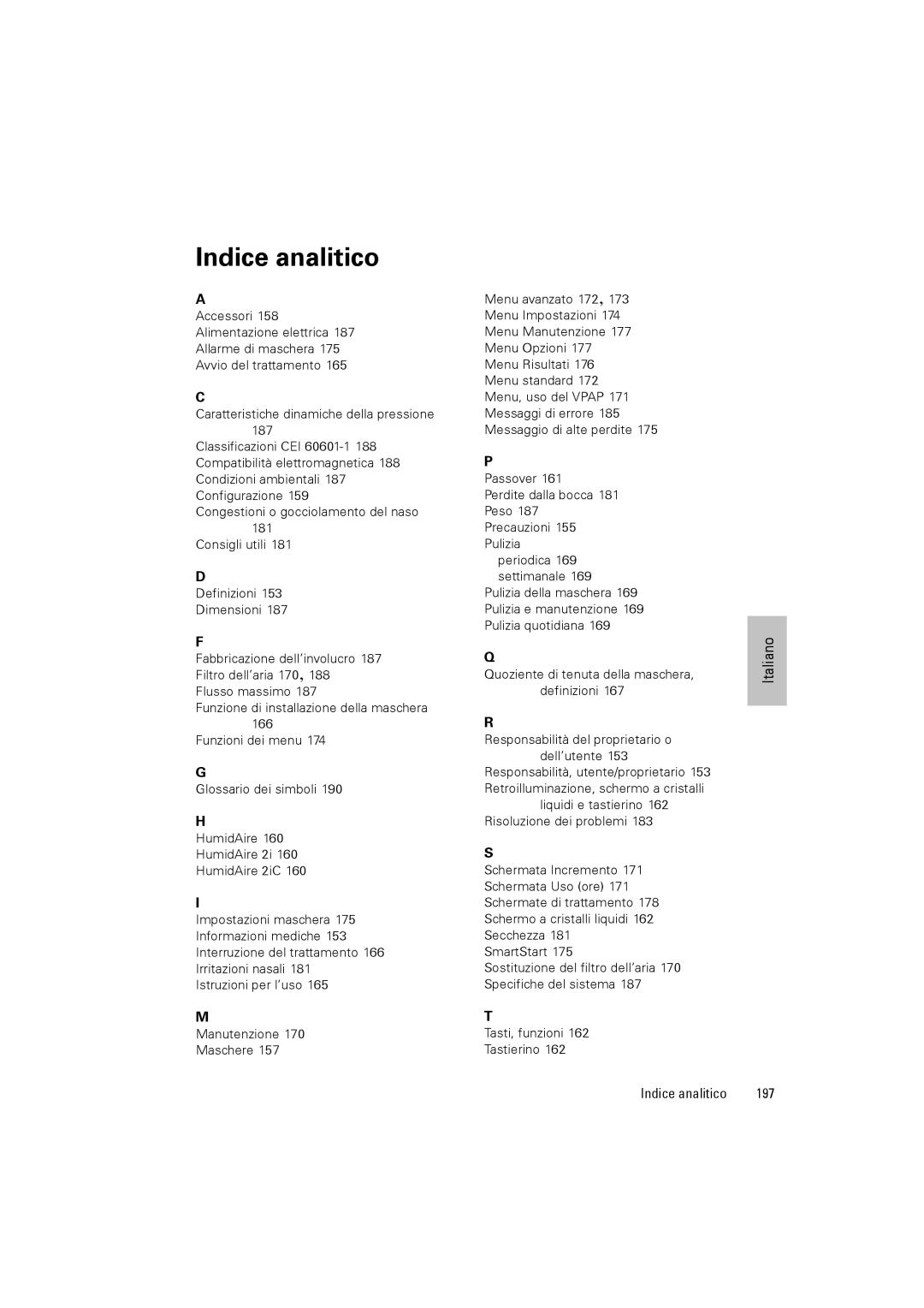 ResMed III & III ST user manual Indice analitico 197 