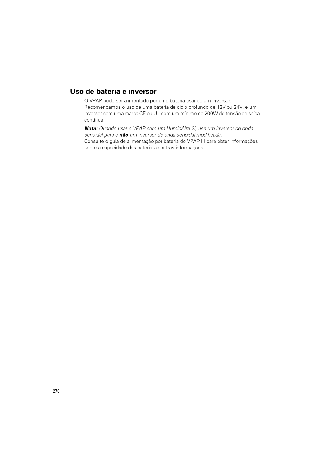 ResMed III & III ST user manual Uso de bateria e inversor 