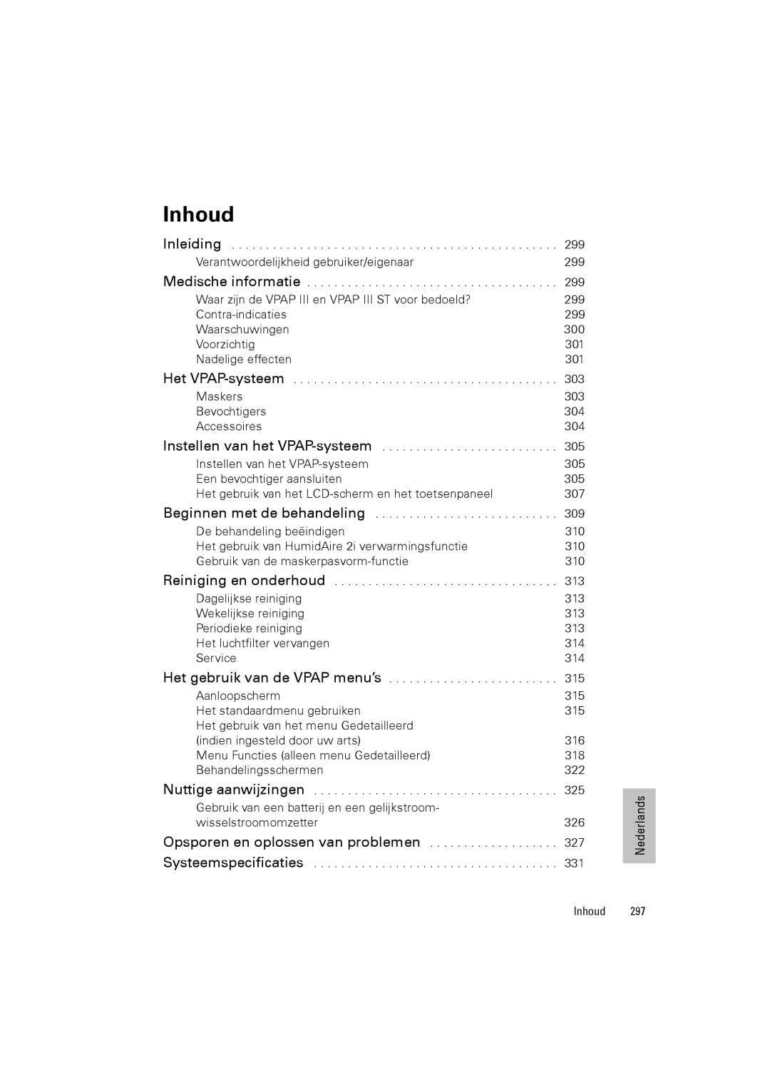 ResMed III & III ST user manual Inhoud 