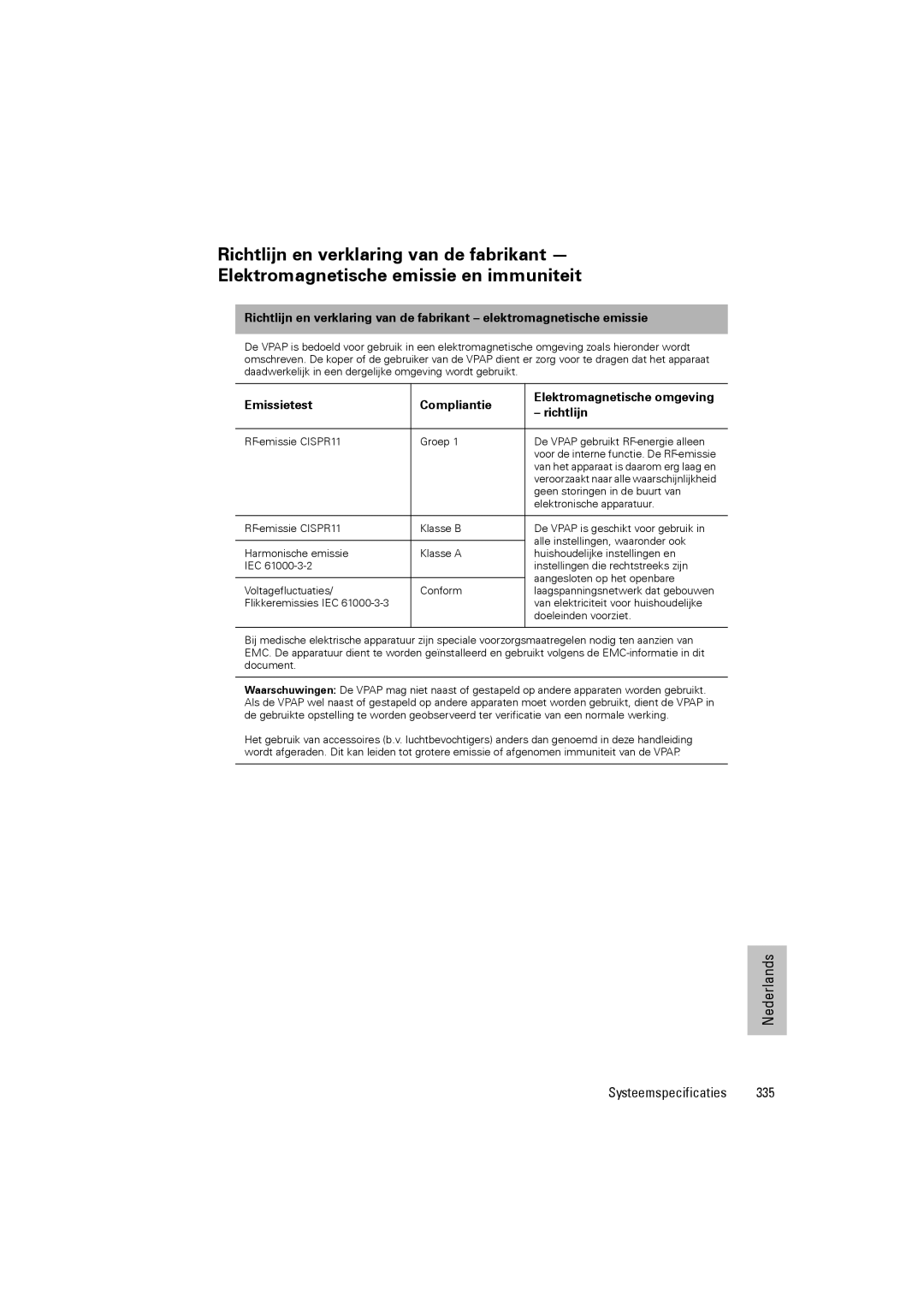 ResMed III & III ST user manual Emissietest Compliantie, Richtlijn 