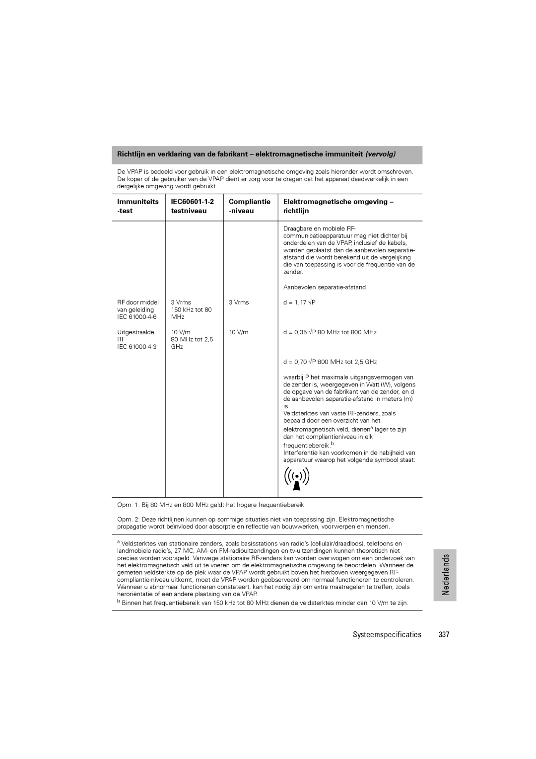 ResMed III & III ST user manual Draagbare en mobiele RF 