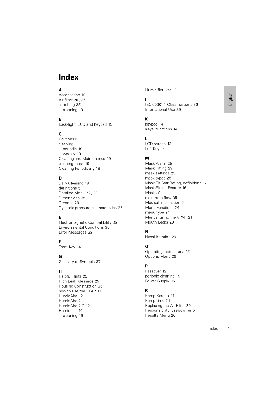 ResMed III & III ST user manual Index 