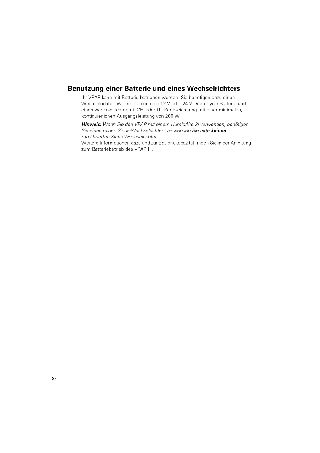 ResMed III & III ST user manual Benutzung einer Batterie und eines Wechselrichters 