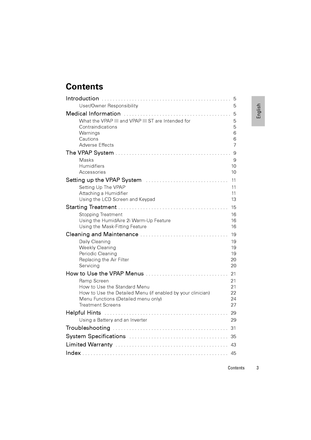 ResMed III & III ST user manual Contents 