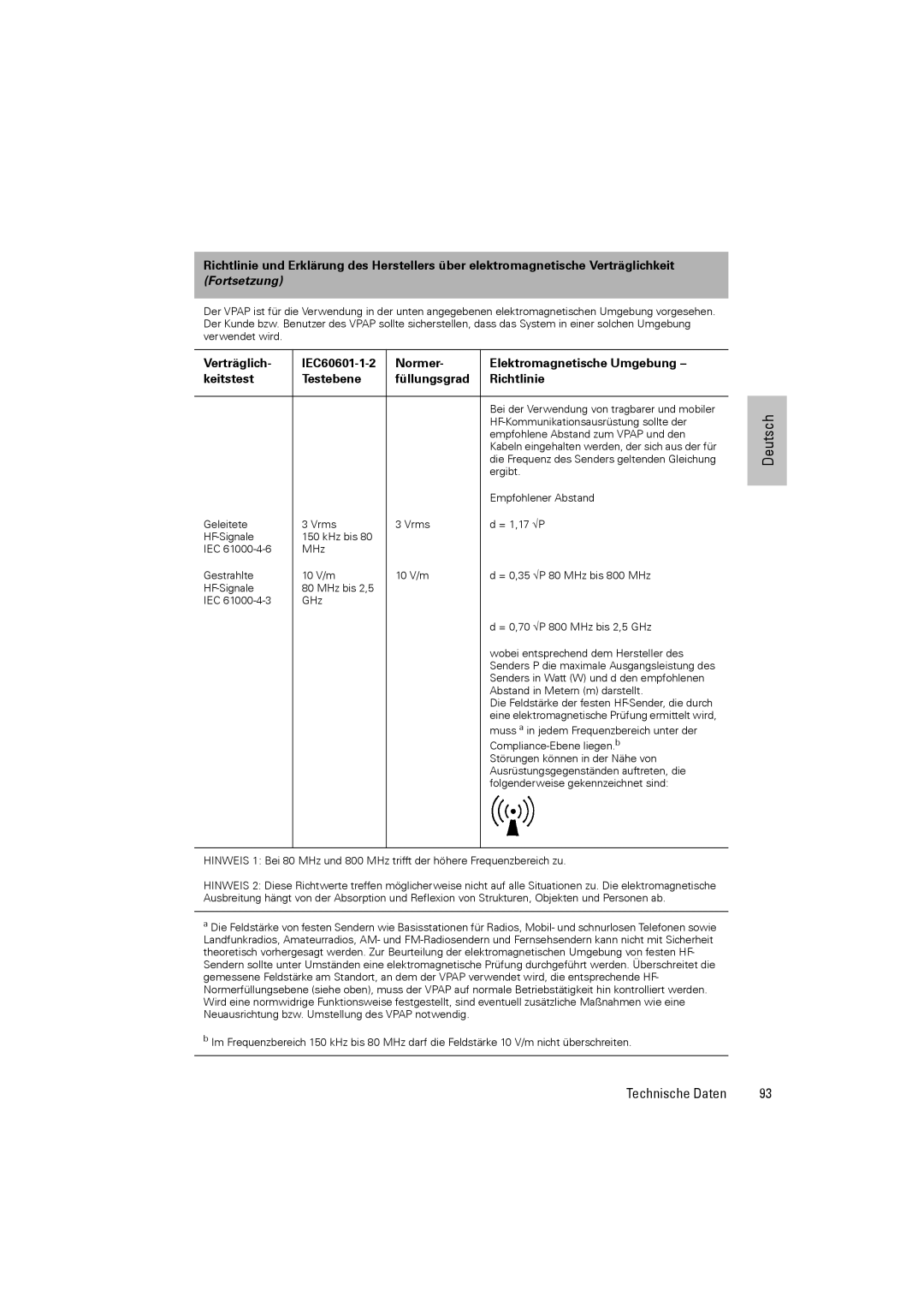 ResMed III & III ST user manual Bei der Verwendung von tragbarer und mobiler 