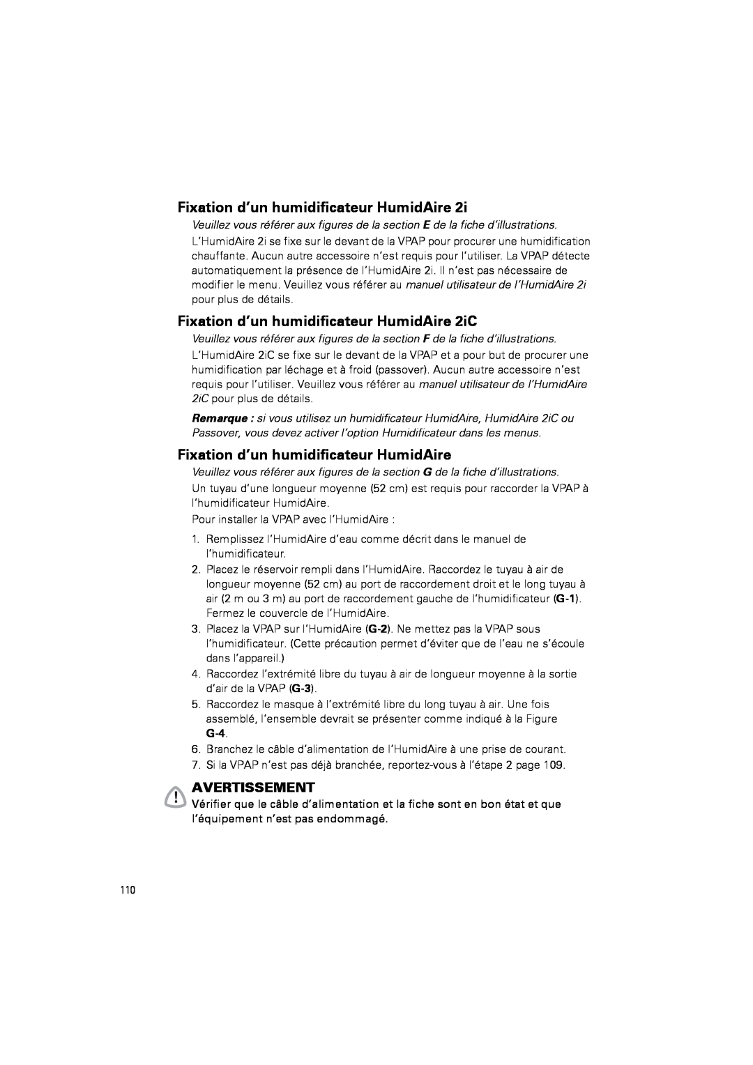 ResMed III & III ST user manual Fixation d’un humidificateur HumidAire 2iC, Avertissement 