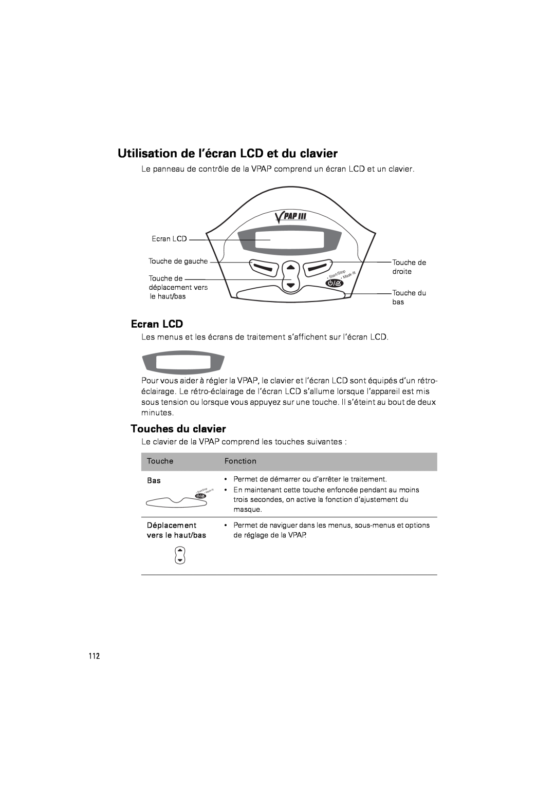 ResMed III & III ST user manual Utilisation de l’écran LCD et du clavier, Ecran LCD, Touches du clavier 