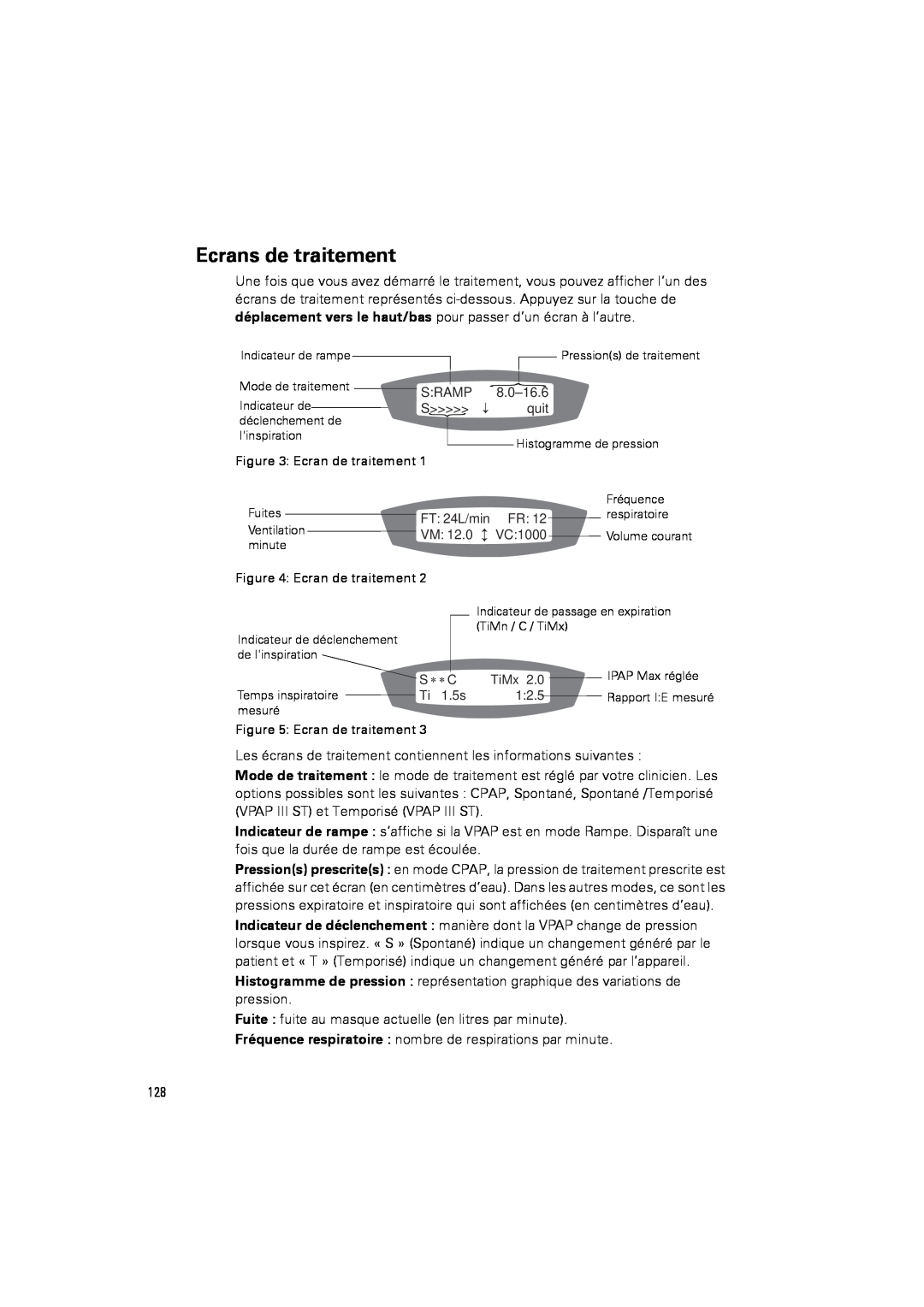 ResMed III & III ST user manual Ecrans de traitement 