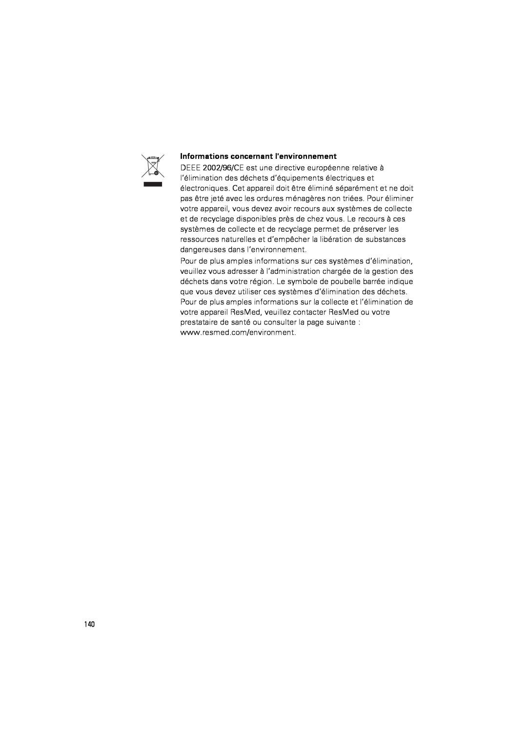 ResMed III & III ST user manual Informations concernant lenvironnement 