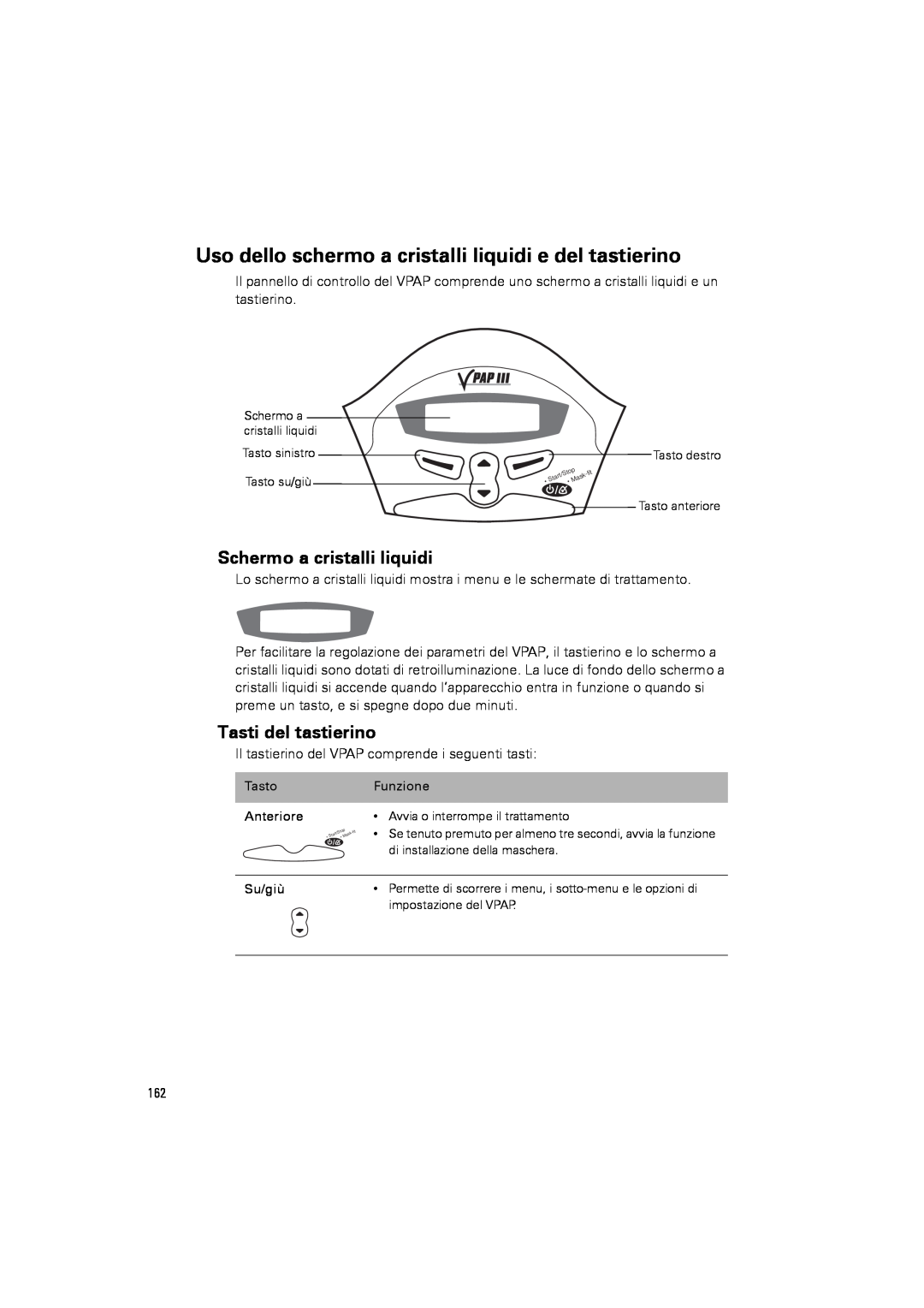 ResMed III & III ST user manual Schermo a cristalli liquidi, Tasti del tastierino 