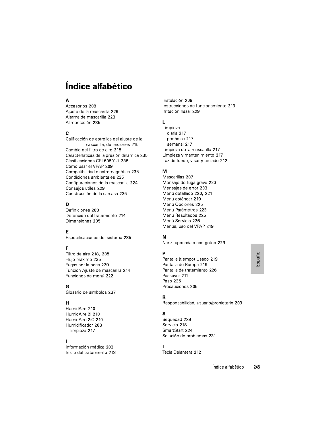 ResMed III & III ST user manual Índice alfabético 