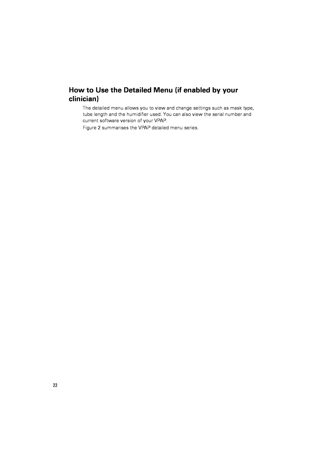 ResMed III & III ST user manual summarises the VPAP detailed menu series 