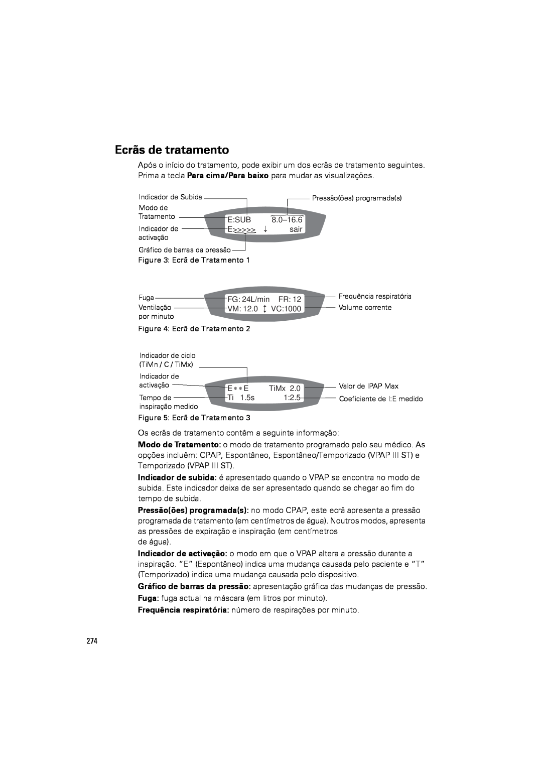 ResMed III & III ST user manual Ecrãs de tratamento 