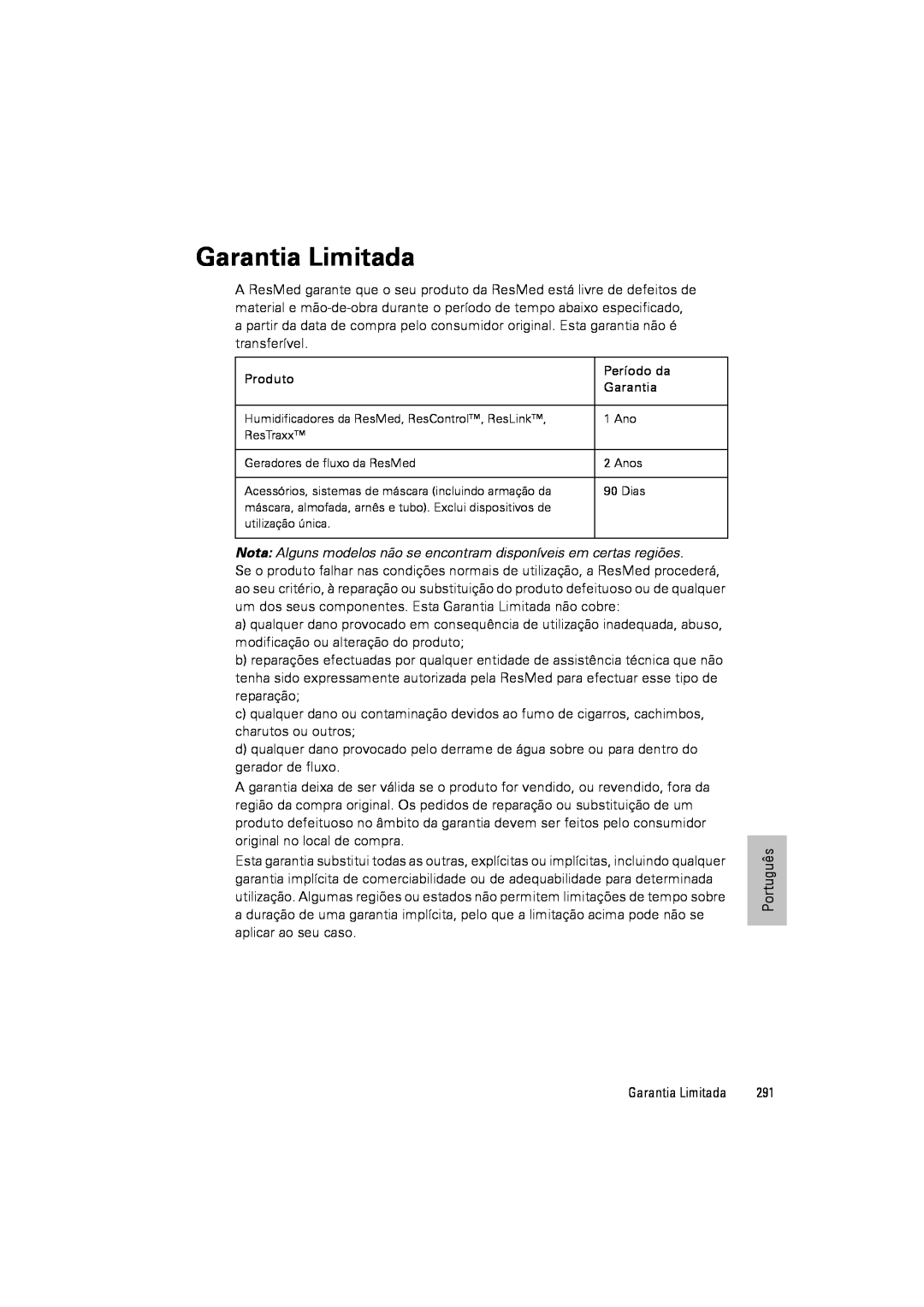 ResMed III & III ST user manual Garantia Limitada 
