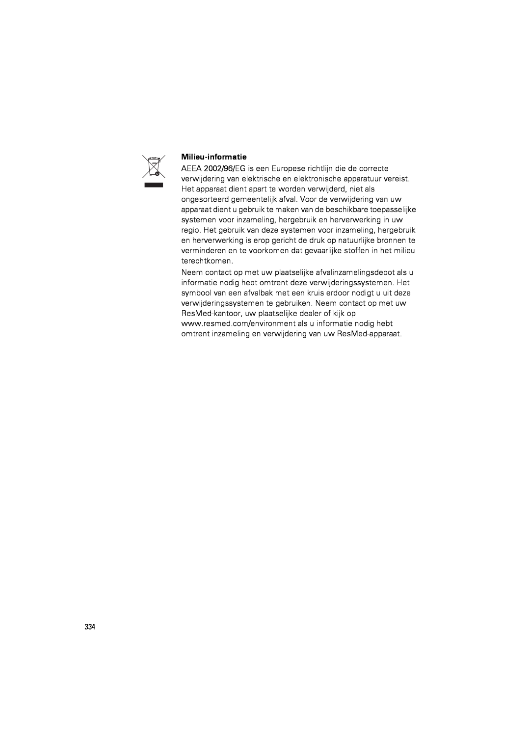 ResMed III & III ST user manual Milieu-informatie 
