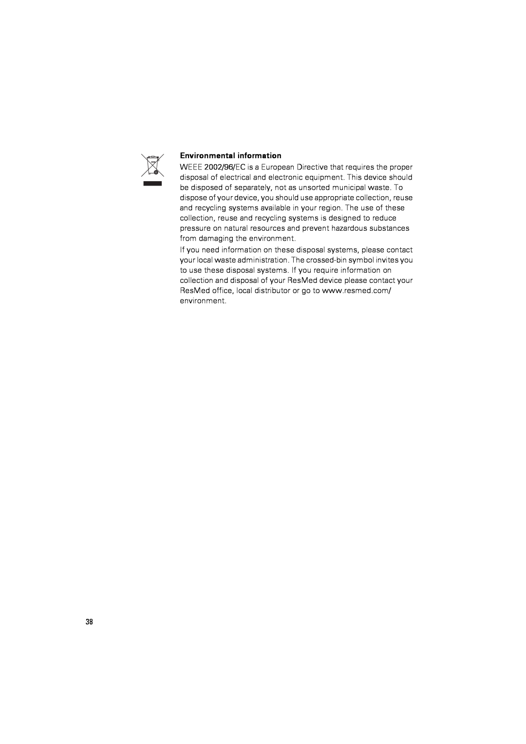 ResMed III & III ST user manual Environmental information 